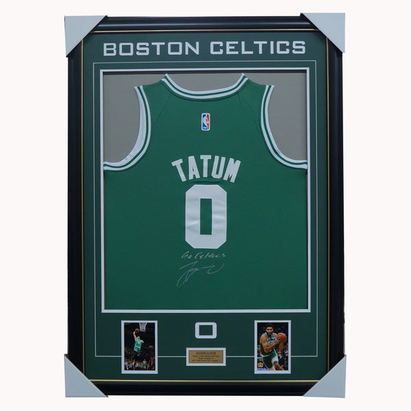 Jayson Tatum Signed Celtics Custom Framed Jersey Display with LED