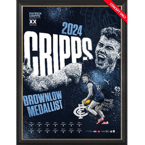 Patrick Cripps 2024 Brownlow Medal Official AFL Carlton Sportsprint Framed - 6006