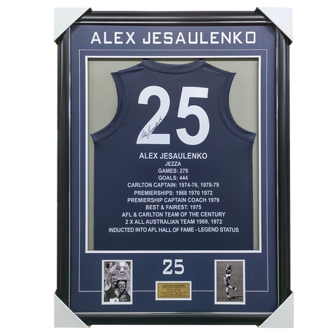 Alex Jesaulenko Carlton Career Signed Jumper Framed With Photos - 5945