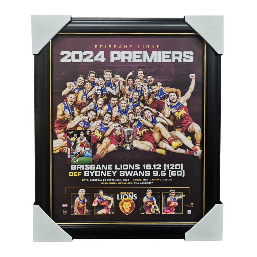 Brisbane Lions 2024 AFL Premiers Official Print Framed + Signed Cam Rayner Card - 6074