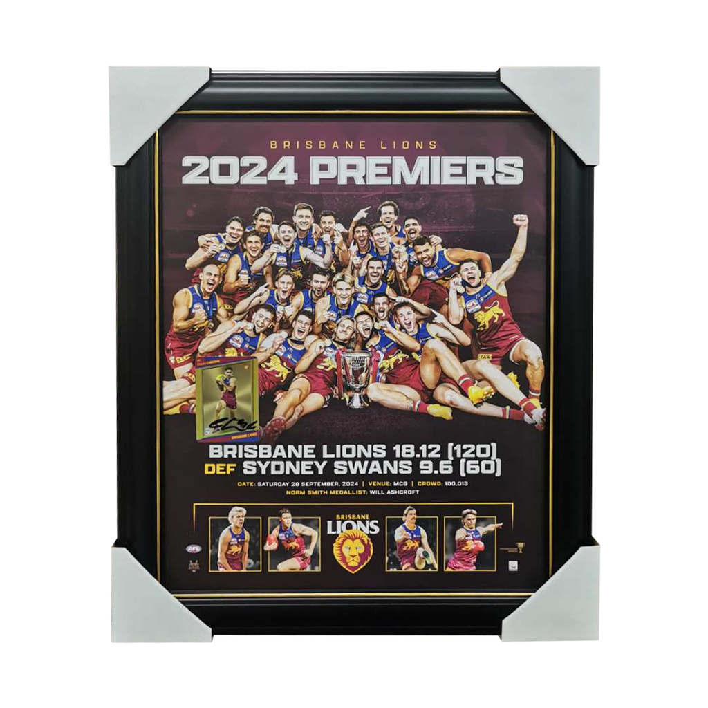 Brisbane Lions 2024 AFL Premiers Official Print Framed + Signed Charlie Cameron Card - 6075