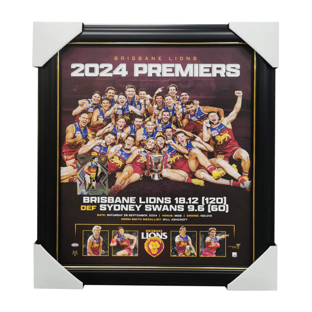 Brisbane Lions 2024 AFL Premiers Official Print Framed + Signed Lachie Neale Card - 6081