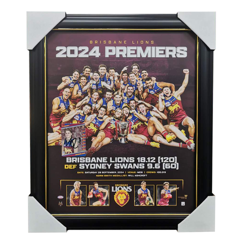 Brisbane Lions 2024 AFL Premiers Official Print Framed + Signed Will Ashcroft Card - 6073