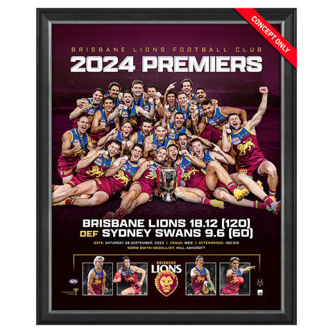 Brisbane Lions 2024 AFL Premiers Official Sportsprint Framed - 6068