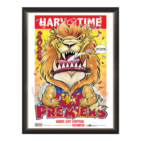 Brisbane Lions 2024 AFL Premiership GAME DAY Harv Time Print Framed - 6014