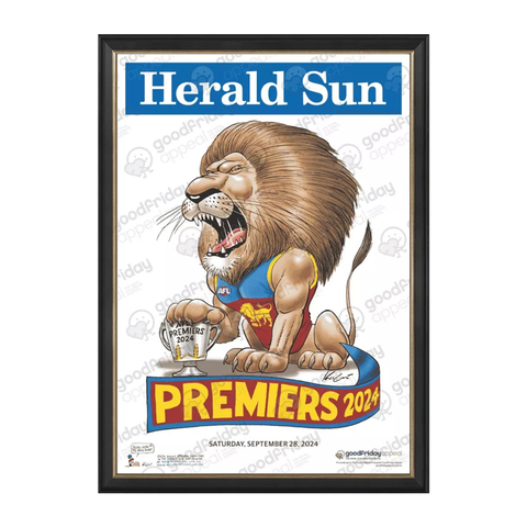 Brisbane Lions 2024 Premiers Herald Sun Mark Knights Print Framed - 6022