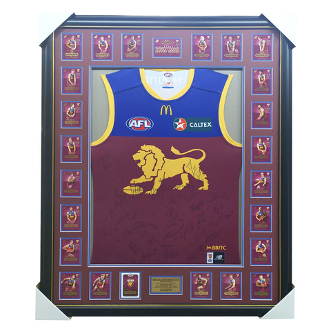 Brisbane Lions 2024 Premiers Team Signed Jumper Framed with Cards - 6066