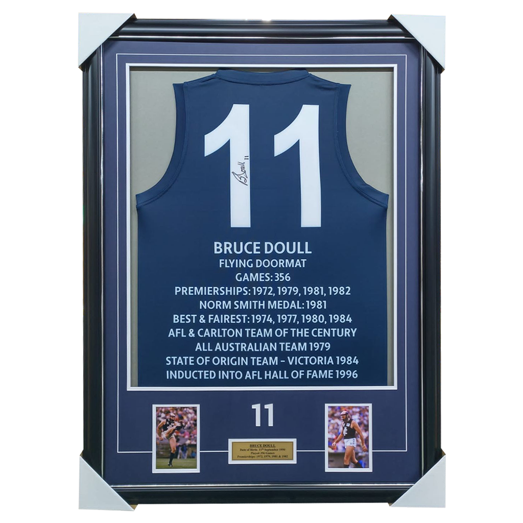 Bruce Doull Carlton Career Signed Jumper Framed With Photos - 5970