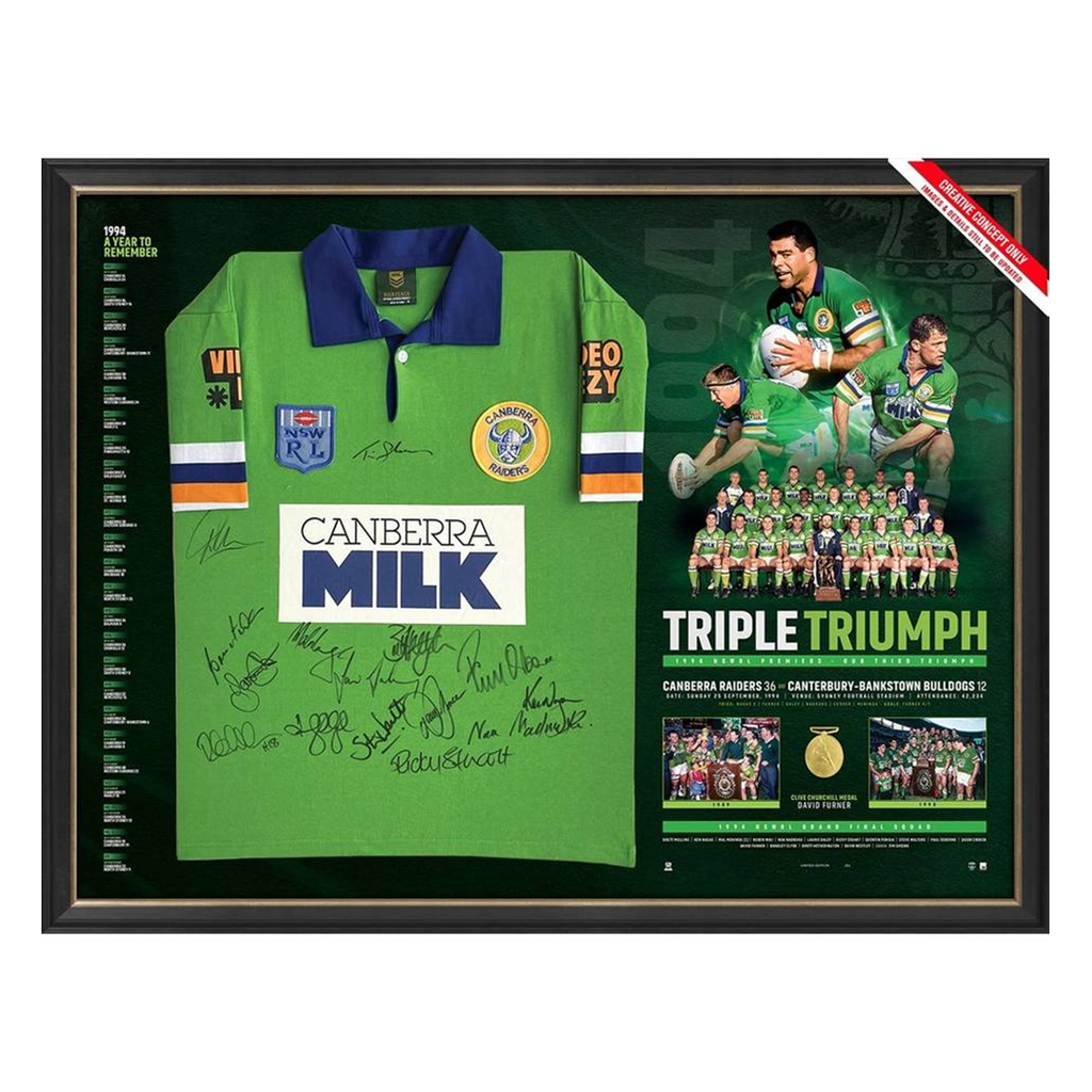 Canberra Raiders 1994 Premiers Team Official Signed Jersey Framed - 5927