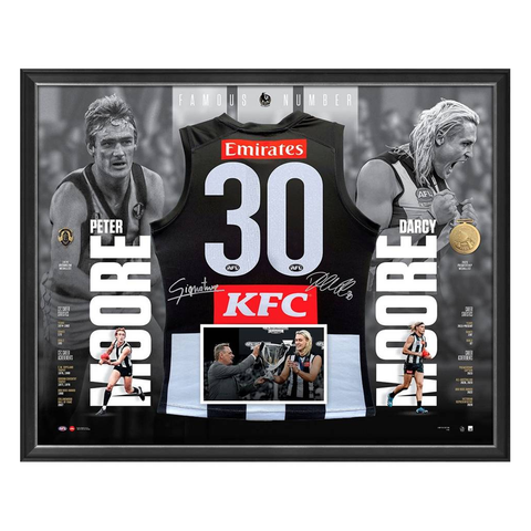 Darcy And Peter Moore Signed Collingwood Official AFL Guernsey Display Framed - 5922