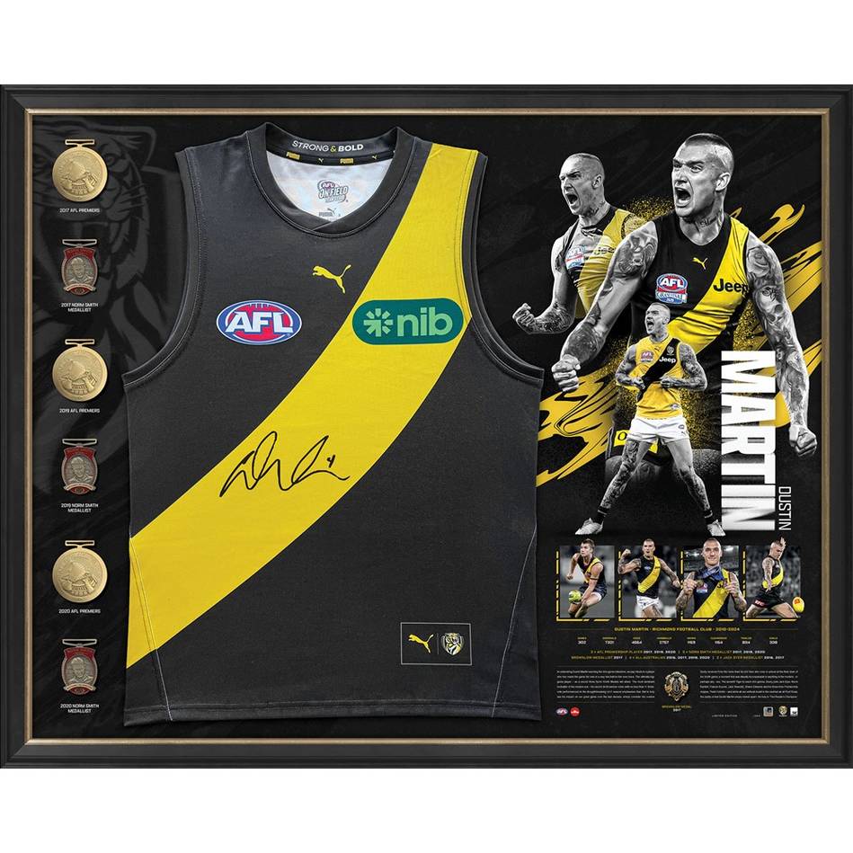 Dustin Martin Signed Richmond 300 Games Official AFL Guernsey Display Framed - 5909