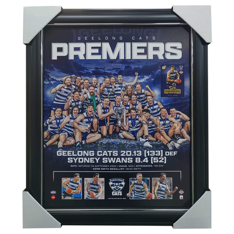 Geelong Cats 2022 AFL Premiers Official Print Framed Norm Smith + Signed Isaac Smith Card - 6063