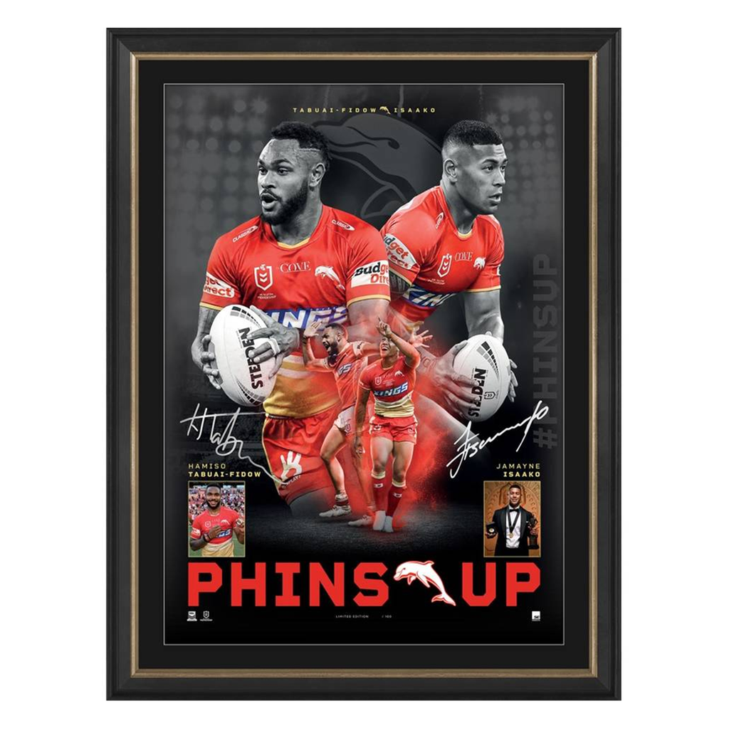 Hamiso Tabuai-fidow And Jamayne Isaako Signed Dolphins Official NRL Phins Up Framed - 5928