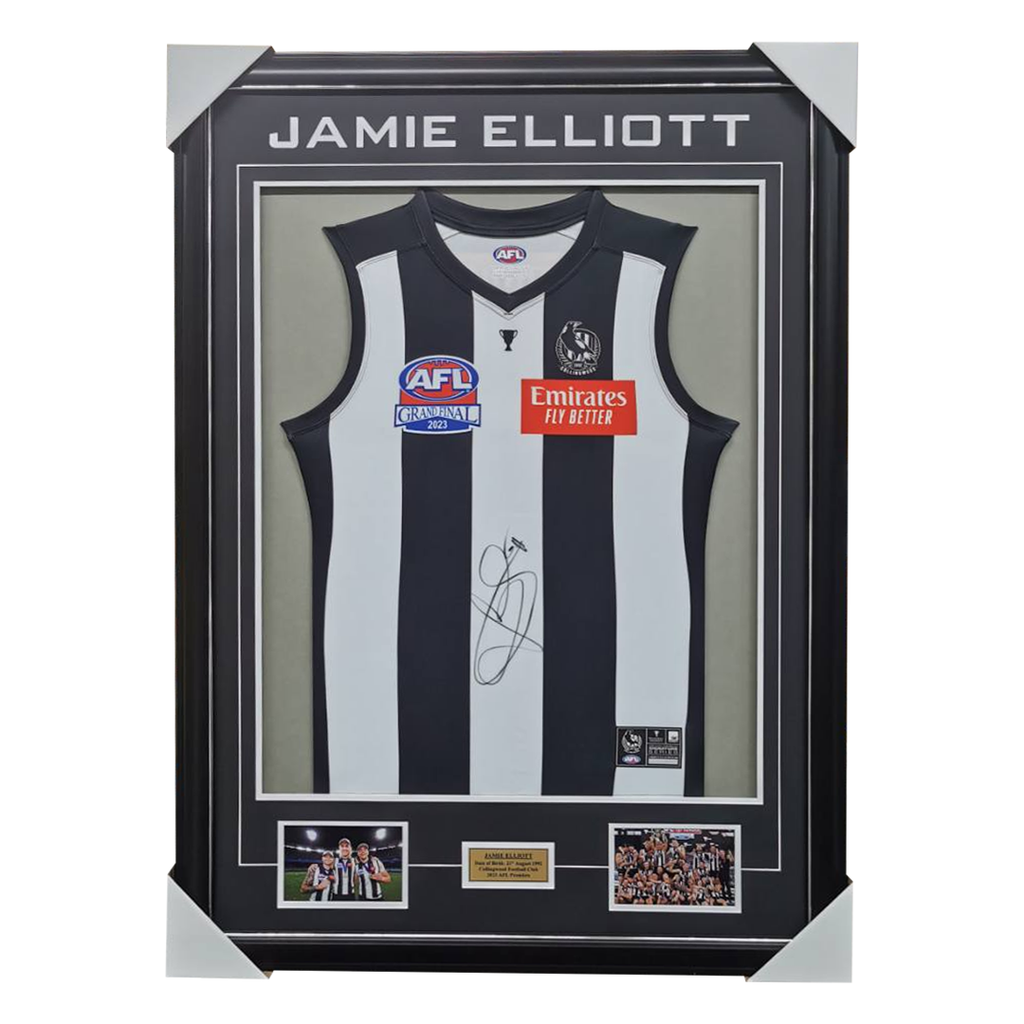 Jamie Elliot Collingwood 2023 AFL Premiers Signed Official Jumper Framed - 6084