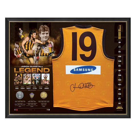 Jason Dunstall Signed Hawthorn Official AFL Guernsey Display Framed - 5921