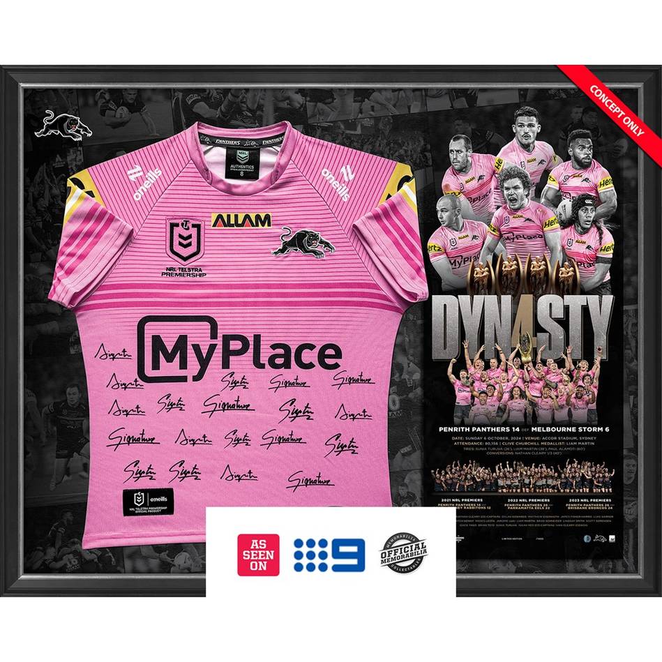 Penrith Panthers 2024 Premiers Team Signed Official NRL Jersey Framed 4-PEAT Dynasty - 6036