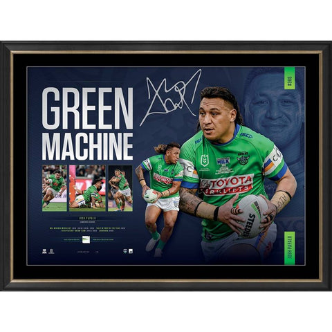 Josh Papalii Signed Canberra Raiders Official NRL Green Machine Lithograph Framed - 6004