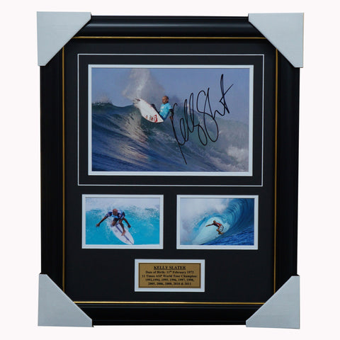 Kelly Slater Signed Surfing World Champion Photo Collage Framed with Plaque - 1847