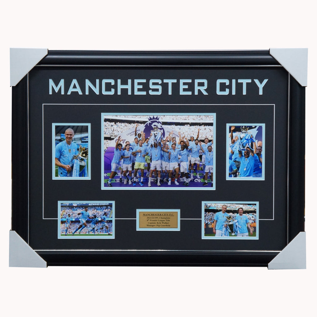 Manchester City 2023/24 EPL Champions Photo Framed Haaland Walker - 5900