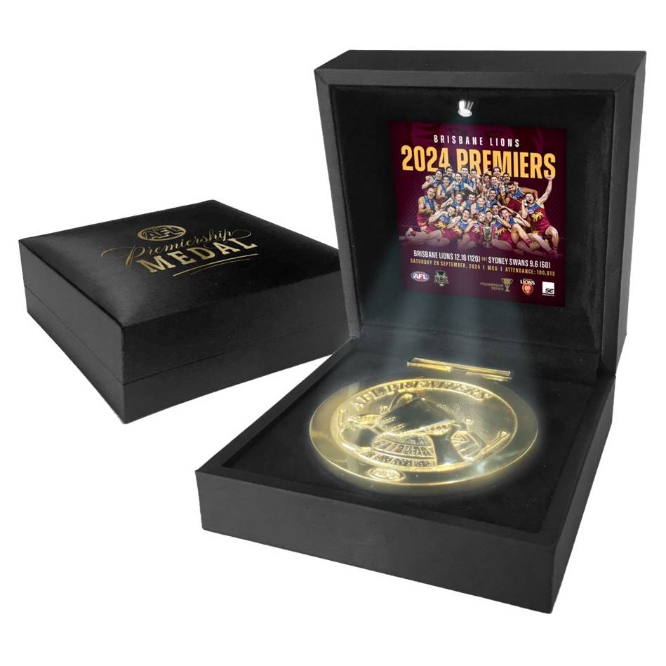 Brisbane Lions 2024 Official AFL Premiers Medallion in LED Box - 6027