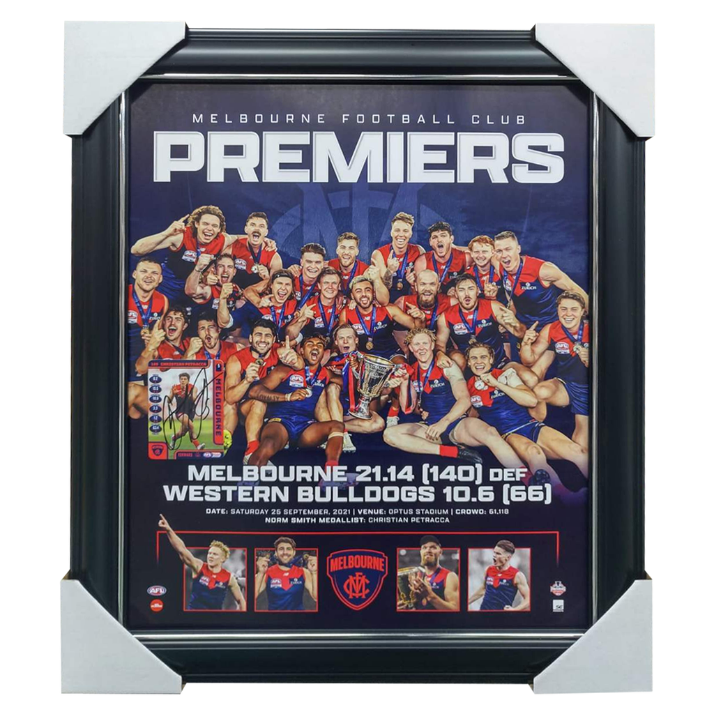 Melbourne Demons 2021 AFL Premiers Official Print Framed + Signed Christian Petracca Card - 6064