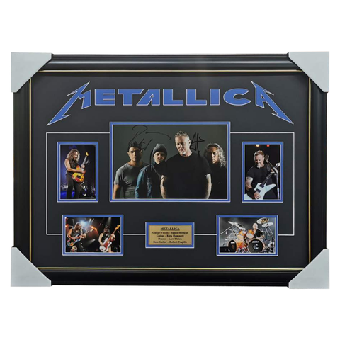 Metallica Hand Signed Band photo collage framed with plaque x 4 Signatures - 3720