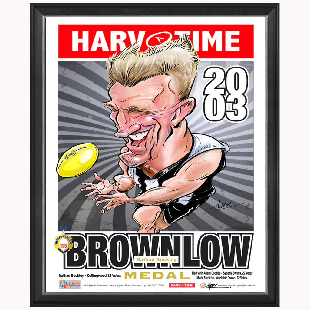 Nathan Buckley 2003 Brownlow Medal Collingwood L/E Print Framed - 5587