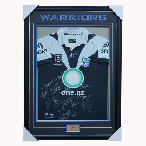 New Zealand Warriors 2023 Black Away Team Signed Jersey Framed - 5715