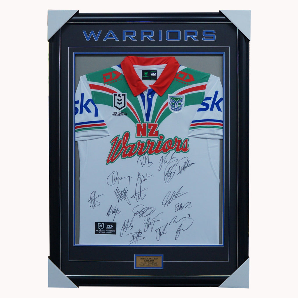 New Zealand Warriors 2024 White Retro Team Signed Jersey Framed - 5894