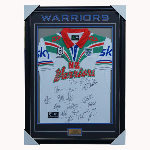 New Zealand Warriors 2024 White Retro Team Signed Jersey Framed - 5894