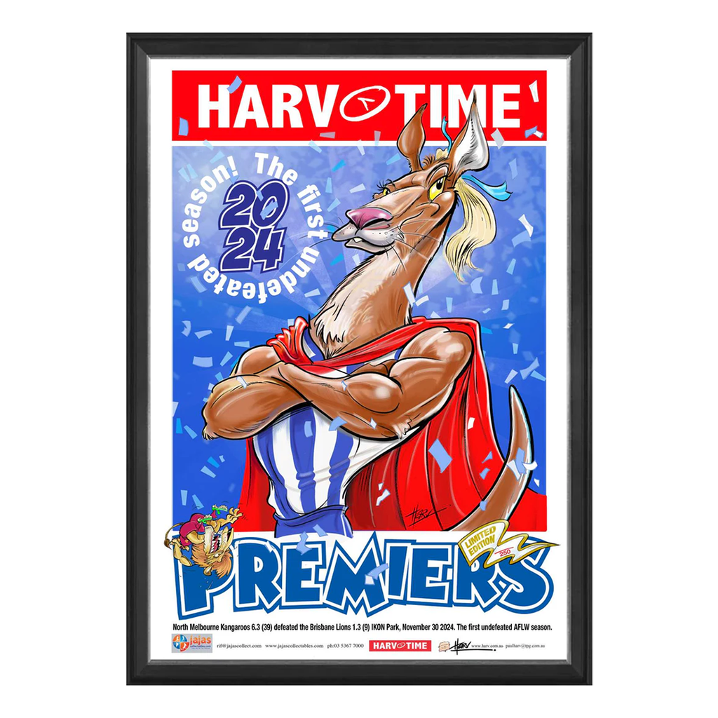 North Melbourne Kangaroos 2024 AFLW Premiers, Harv Time Print Framed - 6094