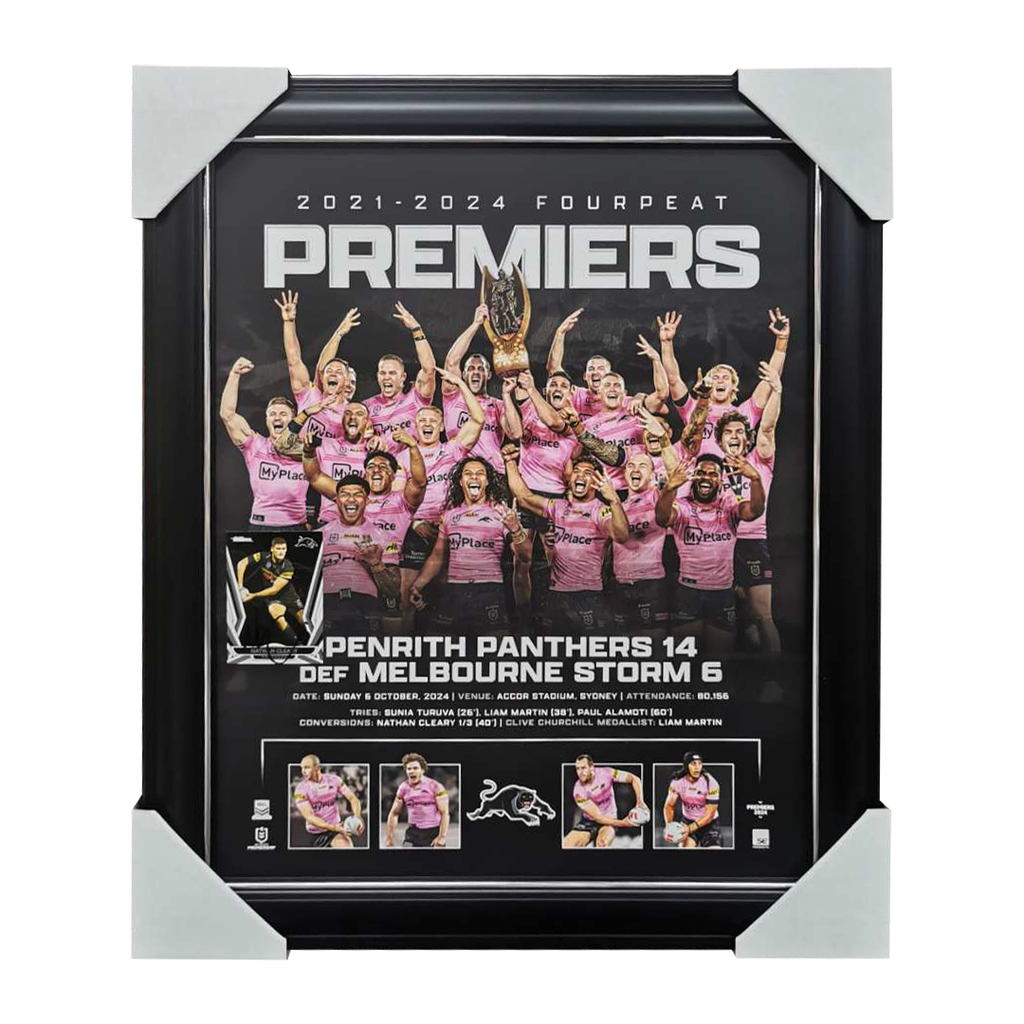 Penrith Panthers 2024 NRL Premiers Official Print Framed + Signed Nathan Cleary Card - 6078