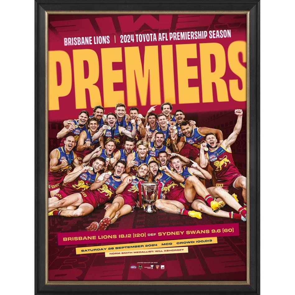 Brisbane Lions 2024 Premiers Official AFL Sportsprint Framed - 6029