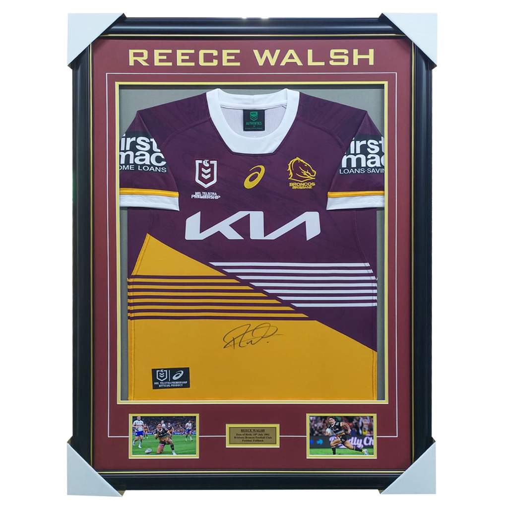 Reece Walsh Brisbane Broncos Signed Jersey Framed With Photos - 6087