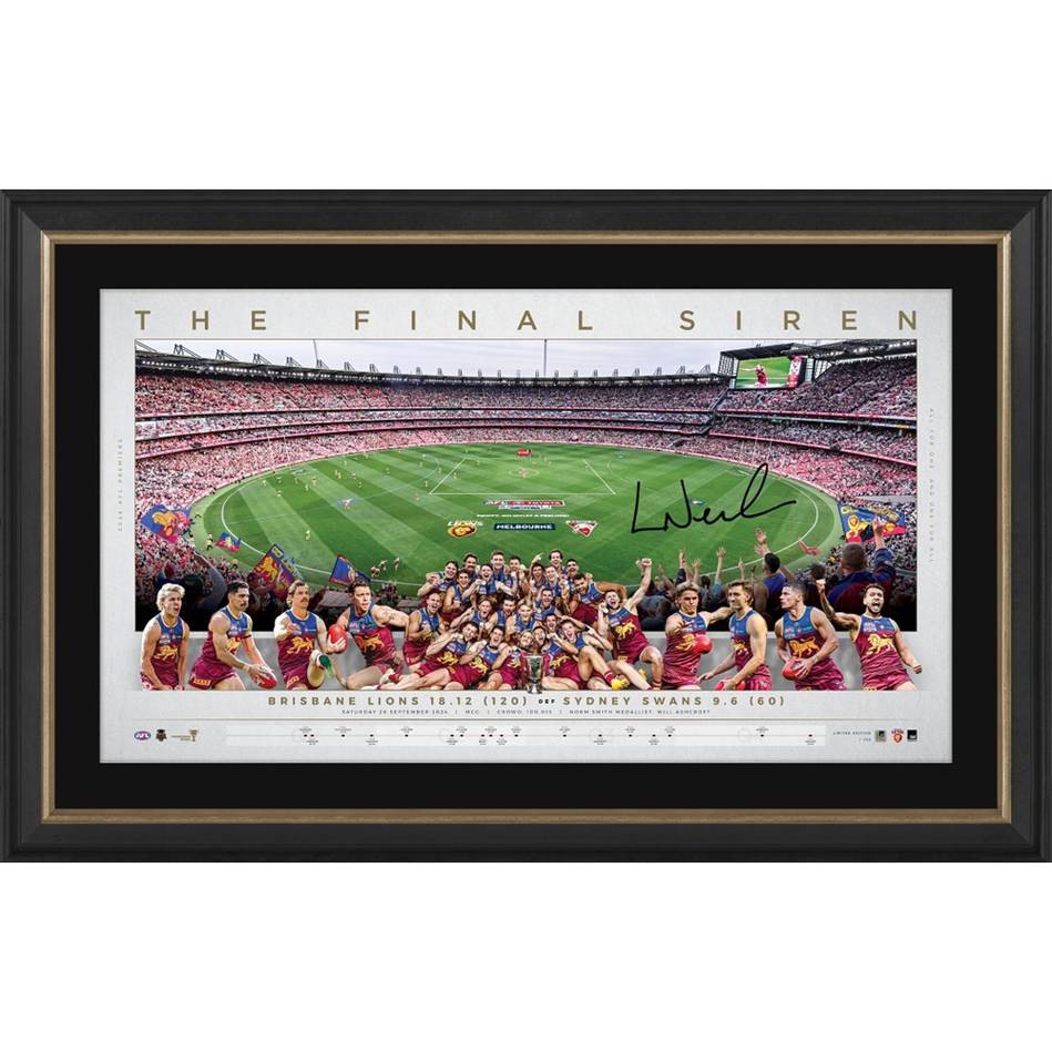 Brisbane Lions 2024 Premiers Official AFL Panoramic Signed Lachie Neale Print Framed - 6026