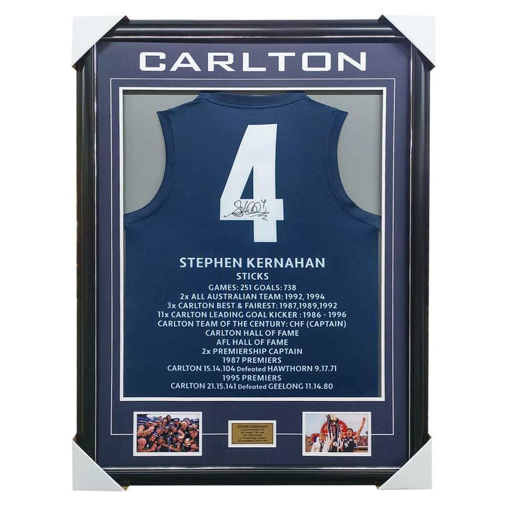 Stephen Kernahan Carlton Career Signed Jumper Framed With Photos - 7041