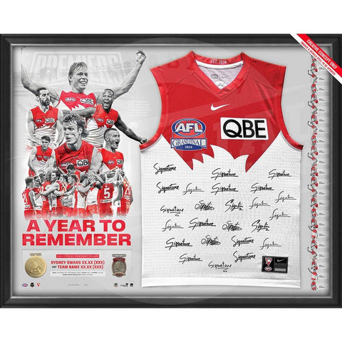 PRE-ORDER SYDNEY SWANS 2024 PREMIERS OFFICIAL TEAM SIGNED GUERNSEY FRAMED - 6017