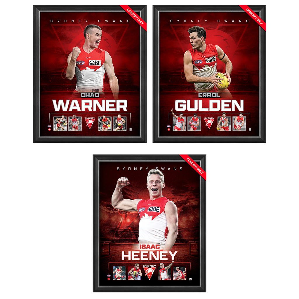 Sydney Swans Package Official Licensed AFL Prints Framed Warner, Gulden, Heeney - 5957