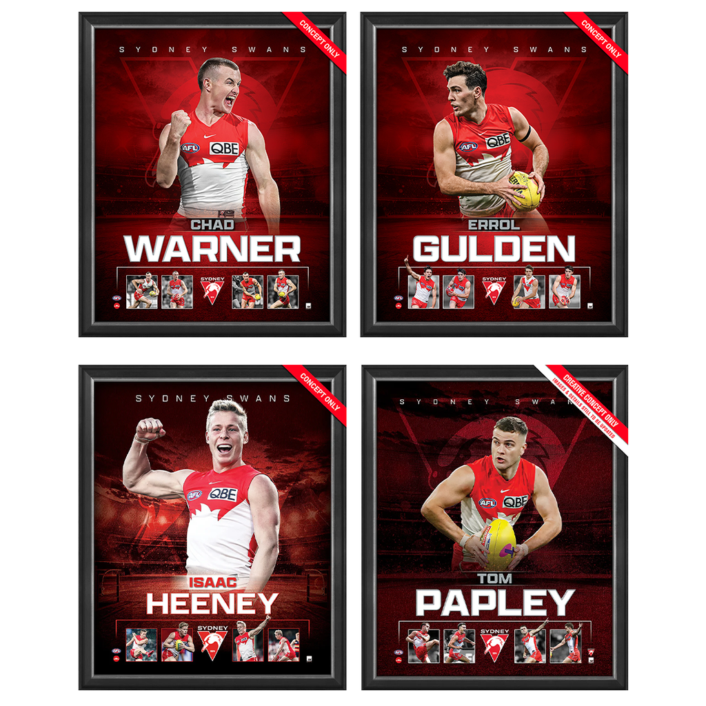 Sydney Swans Package Official Licensed AFL Prints Framed Warner, Gulden, Heeney, Papley - 5958