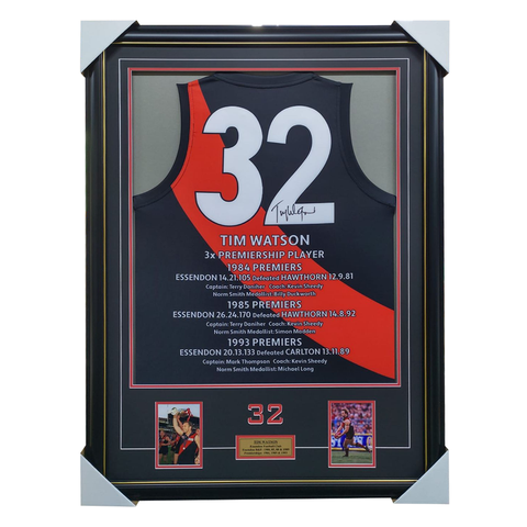 Tim Watson Essendon Career Signed Jersey Framed With Photos - 6095