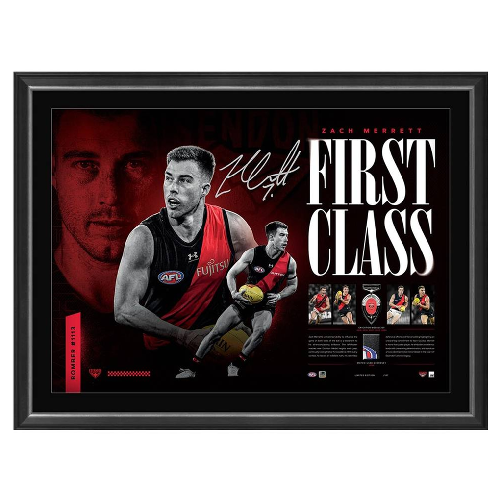 Zach Merrett Signed Essendon First Class Official AFL Lithograph Framed - 6057