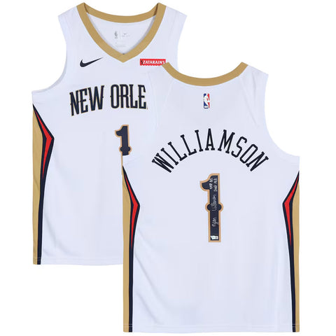 Zion Williamson New Orleans Pelicans Autographed White Nike Swingman Fanatics Jersey with "2019 #1 Draft Pick" Inscription - 7043