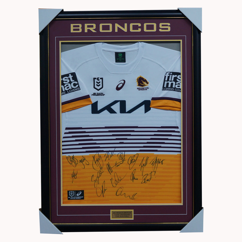 Brisbane Broncos 2023 White Away Team Signed Jersey Framed - 5895