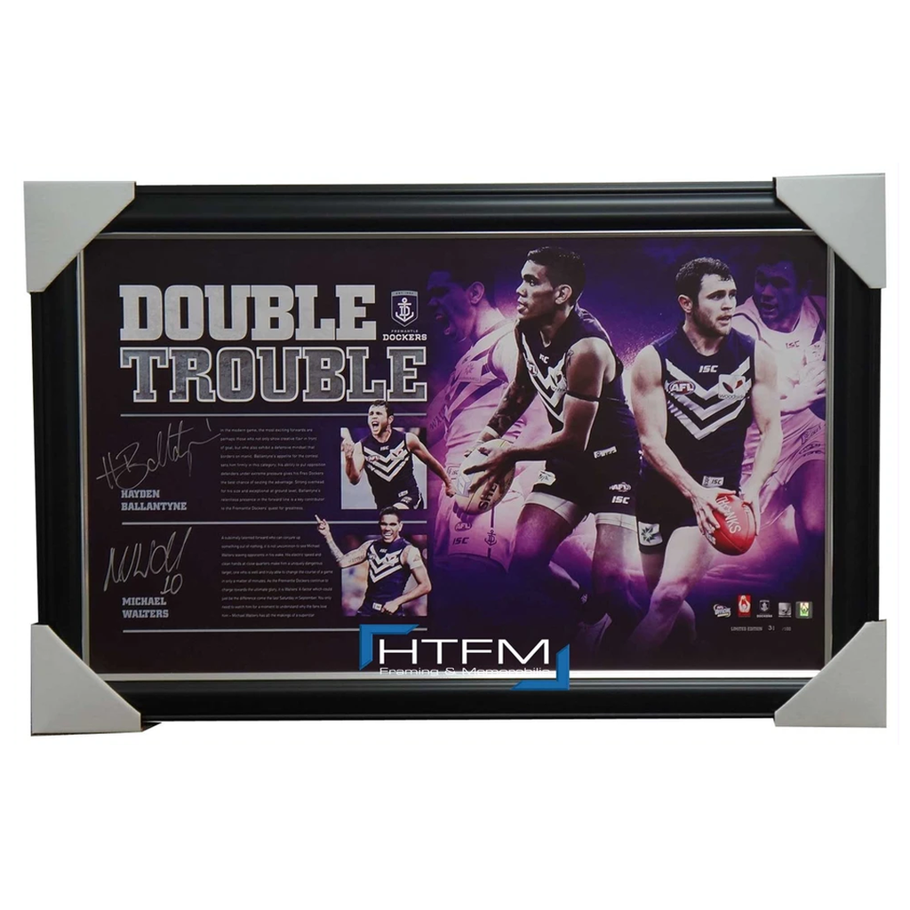 Fremantle Dockers Signed Afl Double Trouble Print Framed Ballantyne & Walters - 2531