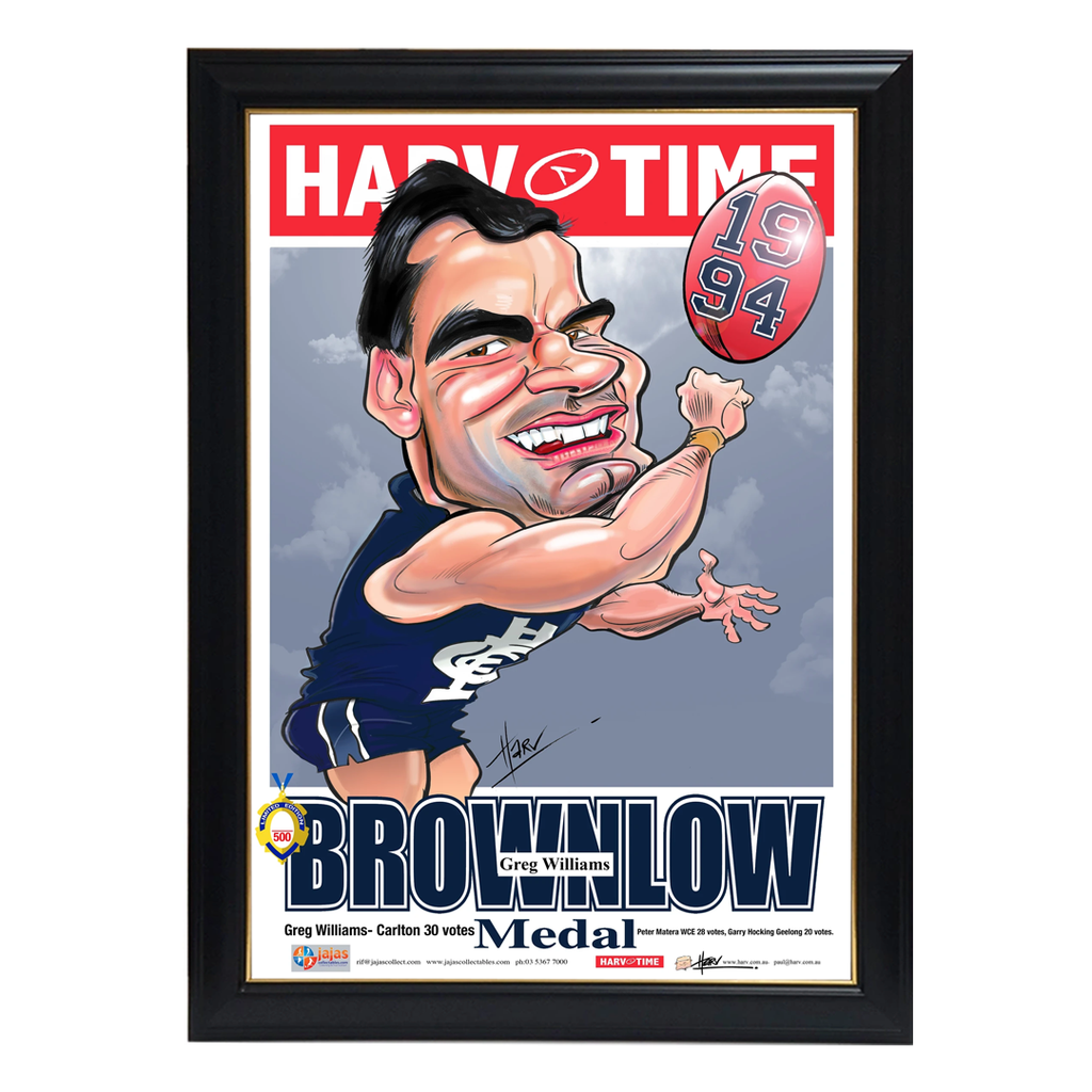 Greg Williams, 1994 Brownlow Medal, Harv Time Print Framed - 4075